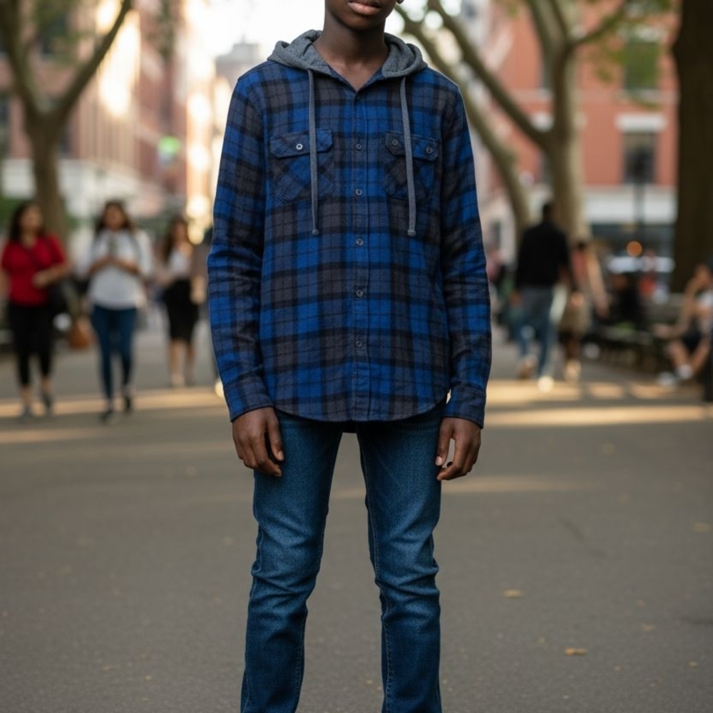 Stylish Blue Plaid Hoodie Shirt for Men